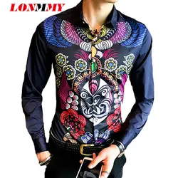 LONMMY плюс размер 5XL мужские рубашки с длинным рукавом китайский стиль повседневные slim fit grimace рубашки мужская одежда camisa social masculina
