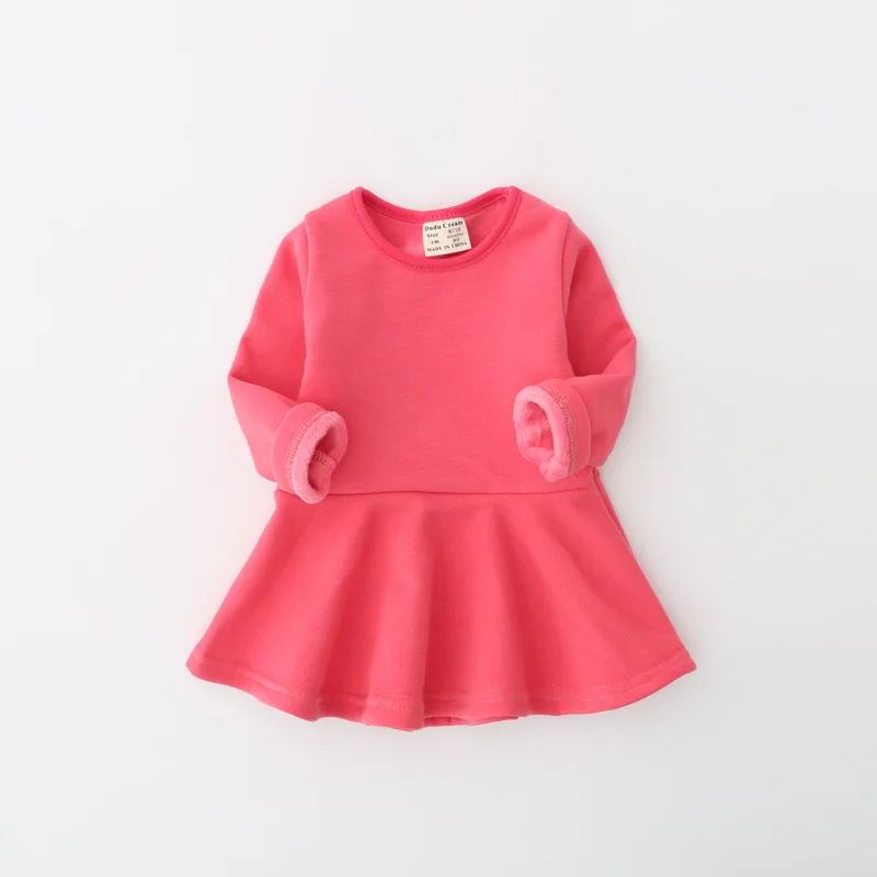 PPXX/ зимнее платье для маленьких девочек, меховые детские платья, одежда для девочек, плотное теплое Хлопковое платье для малышей - Цвет: Розово-красный