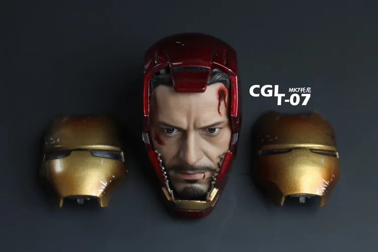 

ESTARTEK CGLT-07 1/6th Scale Iron Man MK7 War Damaged Face Helmet Head Carvings for 12" Collectible Action Figure DIY