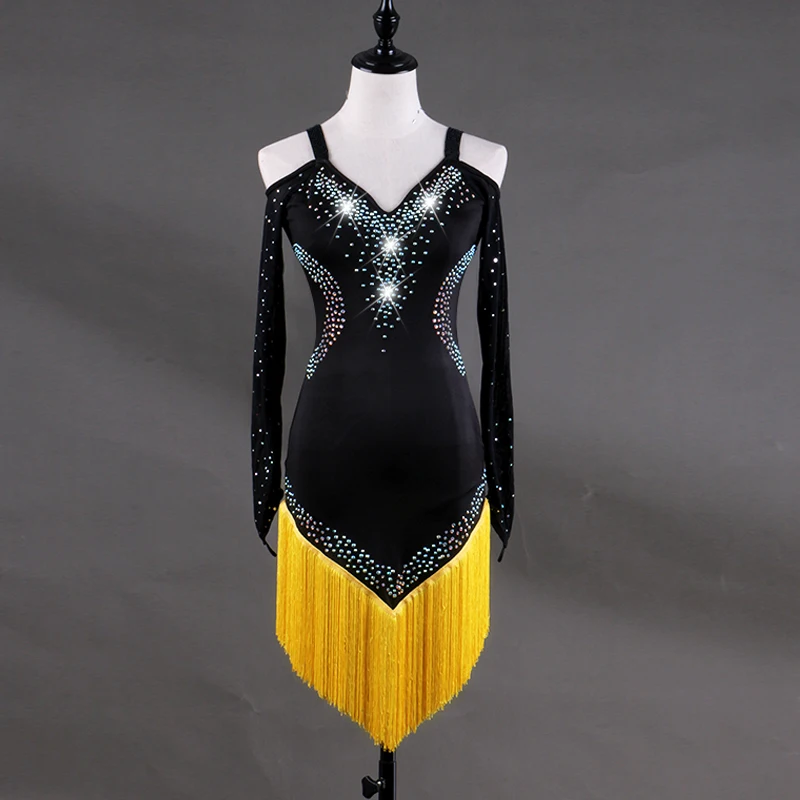 Выполненный на заказ латинское платье для танцев Для женщин девочек Румба ча-юбка Cha бального танца Конкурс костюм Костюмы алмаз платье для танцев