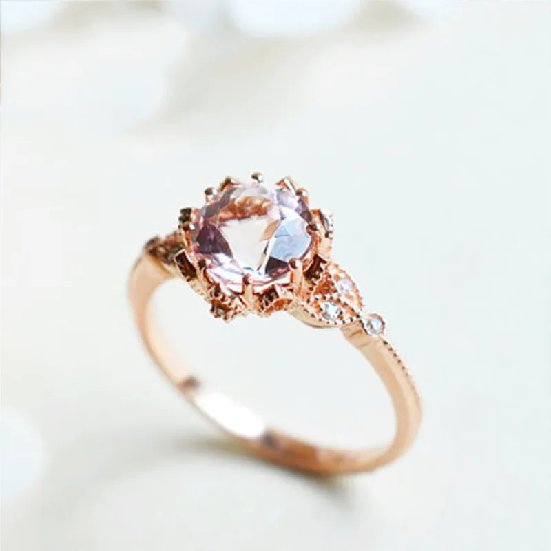 

BOAKO Crystal Zircon Ring Jewelry Plated Rose Gold Color Champagne Gem Engagement Wedding Ring for Women Size 6-10 feminino Z4