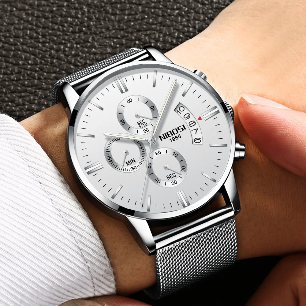 Nibosi Chronograph mens watches top brand luxury leather strap Waterproof sport wrist watches relogio masculino esportive grande (1)