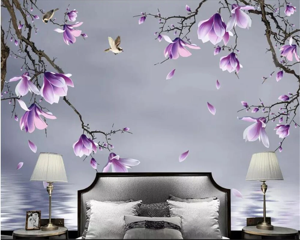 beibehang Custom 3D Photo Wallpaper HD hand painted magnolia bird Wall Mural Wallpaper For Living Room Bedroom 3d wallpaper
