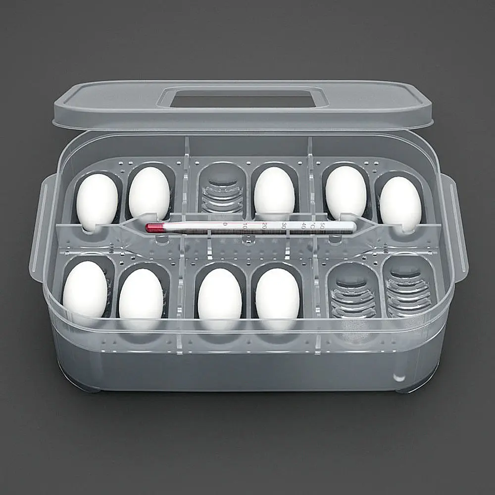 12 Grids Reptile Egg Incubation Tray Plastic Eggs Hatcher Box Lizard Gecko Snake Case with Thermometer Amphibians Tools