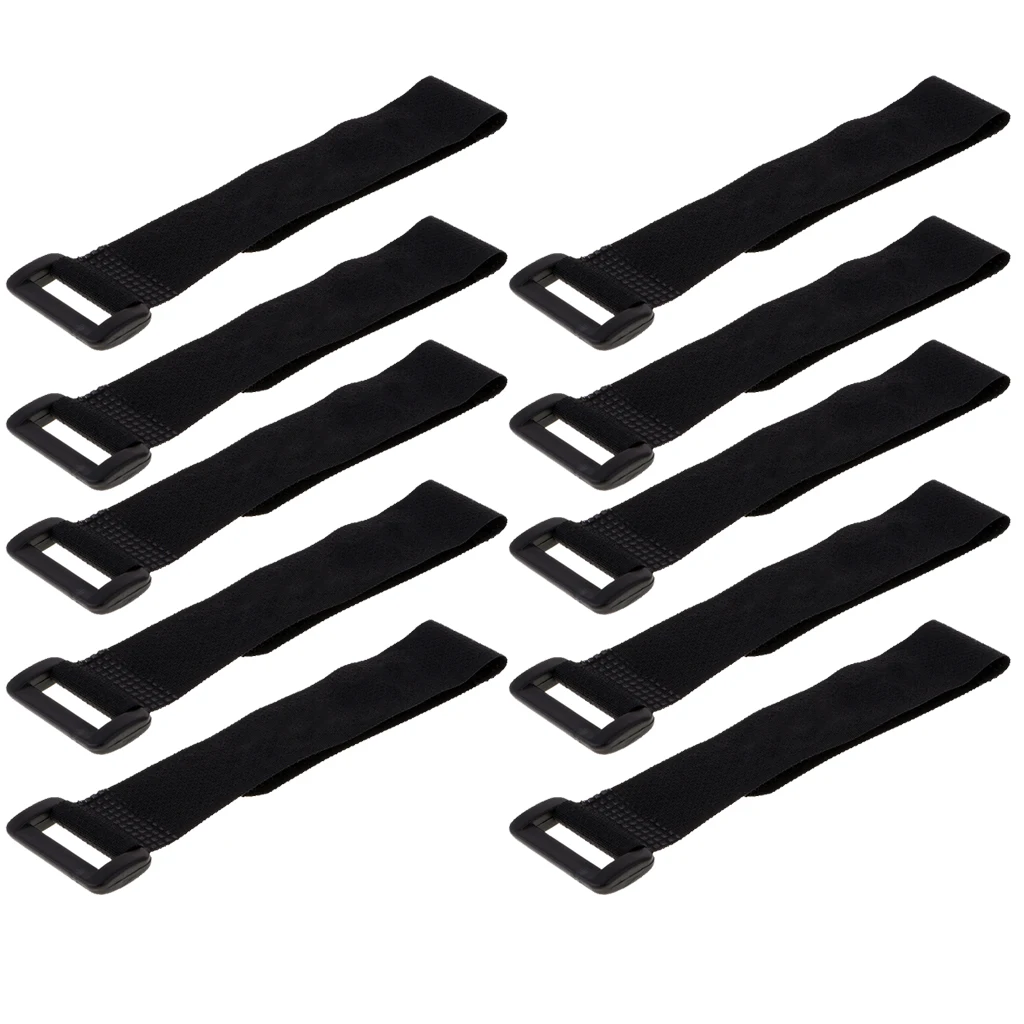fityle 10pcs Nylon Hook and Loop Straps Fastening Cable Ties with Buckle Black