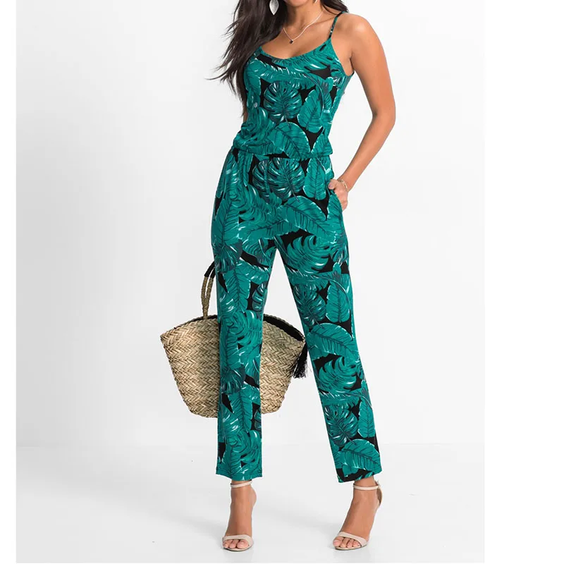 Women Summer Floral Jumpsuit Ladies Sleeveless Beach Casual Long Playsuit Romper