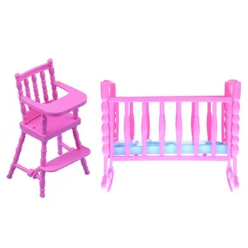 

Cute Plastic 1PC Mini Doll High Chair with 1pc Doll Rocking Cradle Bed Doll House Furniture Accessories for Barbie Dollhouse Toy