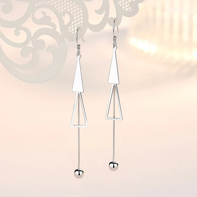

Elegant Simple Geometric Long Tassel Ear Line For Women Triangle Rose Gold White Gold Color Earrings Gift Fashion Jewelry KBE334