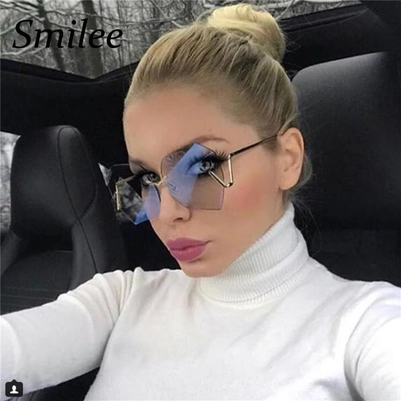 

2018 Lady Cat Eye Sunglasses Women Frameless Eyeglasses High Quality Alloy Frame Crystal Lens Fashion Sunglasses UV400
