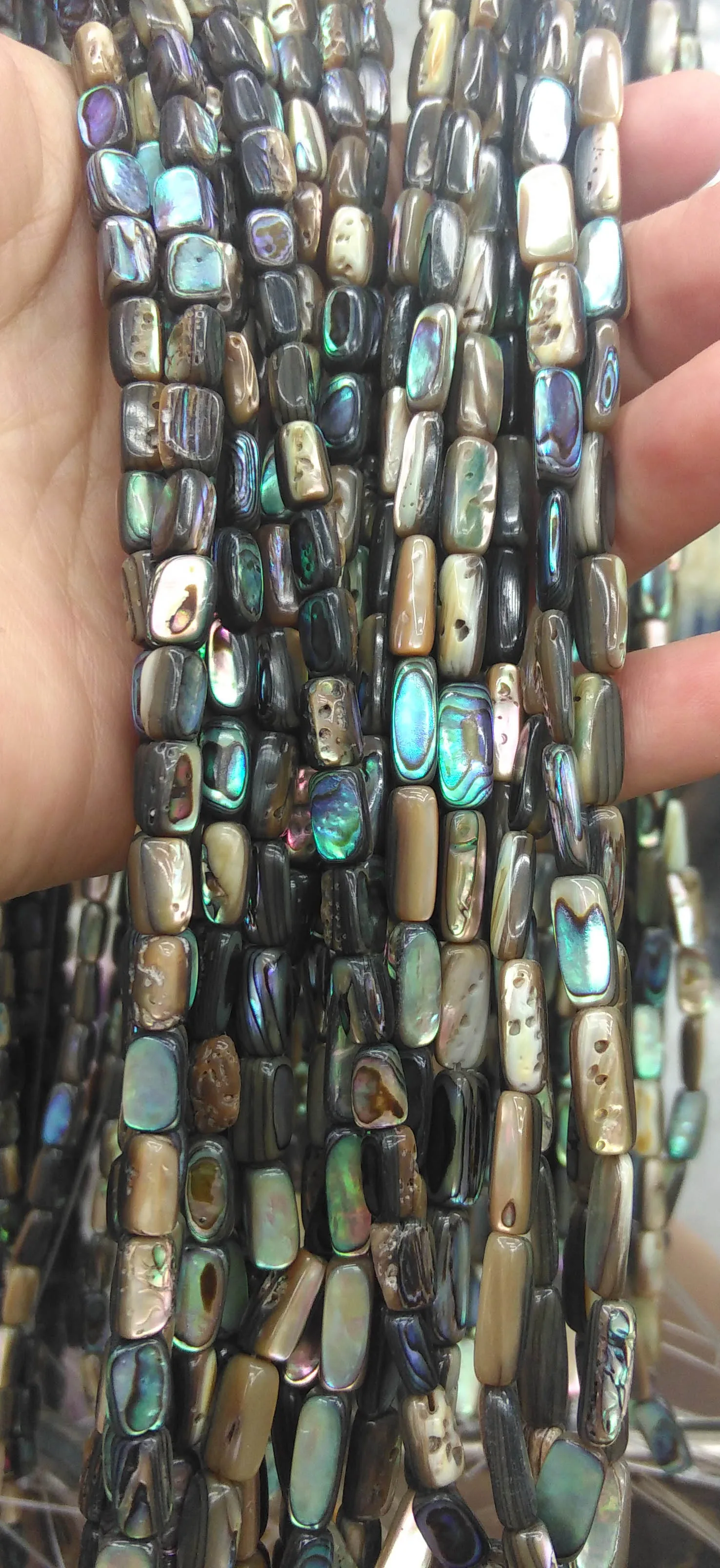 

Genuine Abalone paua shell, bar column tube abalone shell beads baroque beads, rainbow paua shell 6-15mm full strand 16inch