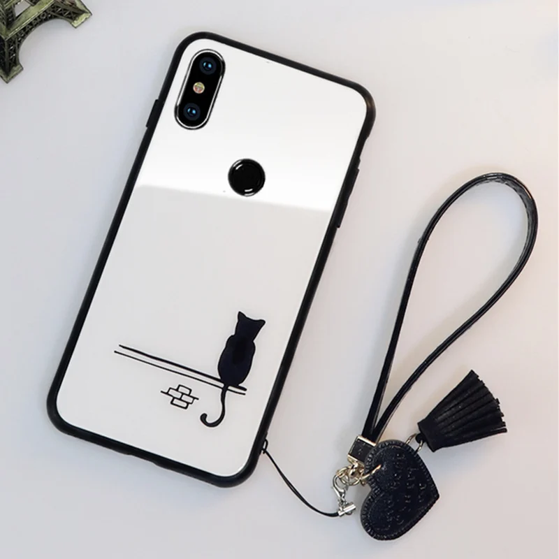 01 BONVAN чехол из закаленного стекла для huawei Nova 4 3 3i 3e милый чехол с котом для huawei Nova 2s 2 plus с кисточкой-сердцем ремешок чехол для телефона s - Цвет: 01
