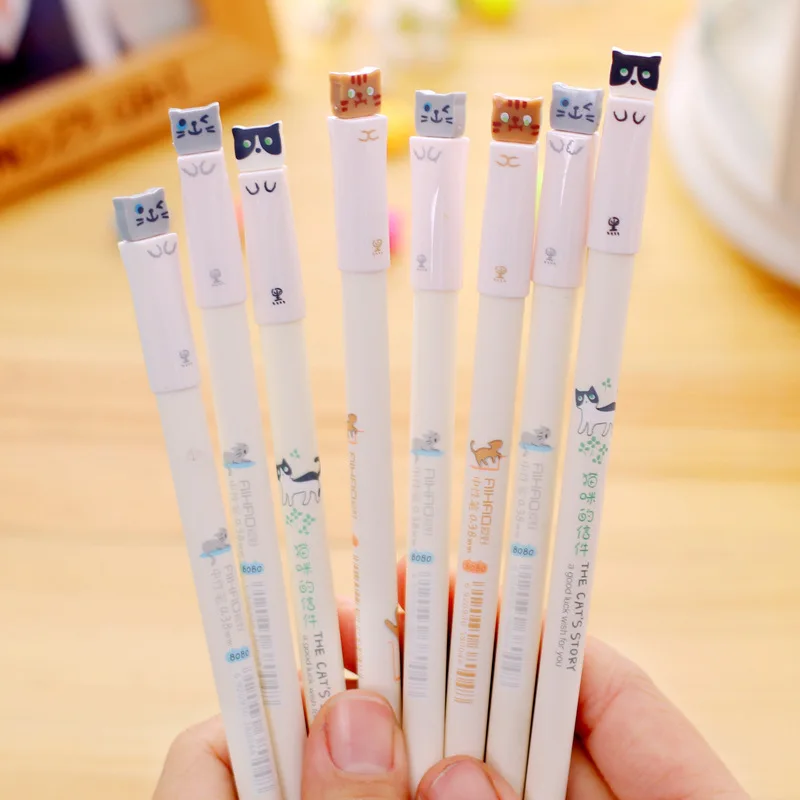 

48 Pcs/Lot Cute Cat Gel Pen Candy Color Body Black Ink Kawaii Kitties Pen Stationery Office School Supplies Canetas Escolar