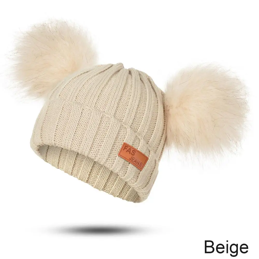 Модная детская зимняя шапка, мягкая хлопковая шапка с помпонами для мальчиков и девочек, детская осенне-зимняя вязаная шапка Skullies Beanies, милые теплые шапки - Цвет: B3
