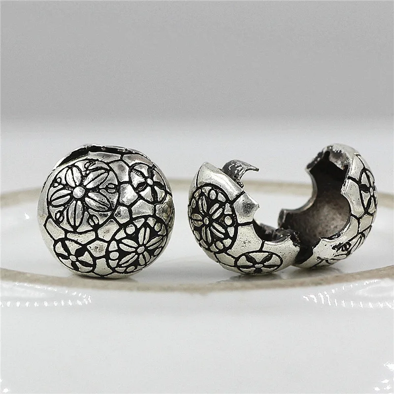 

Fits Pandora Charms Bracelet Safety Beads Clip Stopper flowers European Silver Plated Charm DIY Jewelry Making Accessories