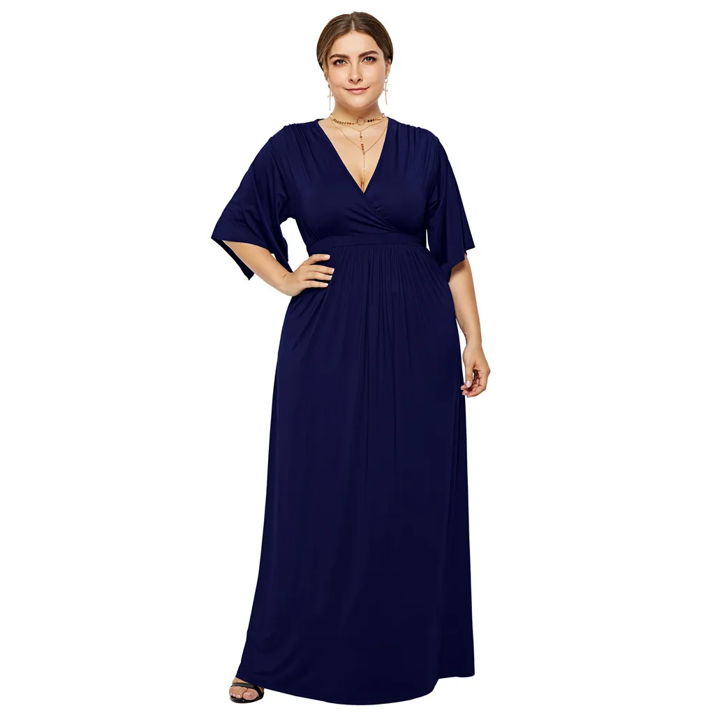 

SAGACE Ladie Sexy Solid Color V-neck Loose Large Swing Irregular Bat Sleeve Dress fashion Batwing Sleeve Polyester Dress July 17