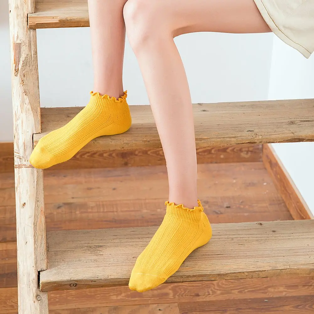 Летние Для женщин хлопок Короткие Дышащие носки Полые Симпатичные носки сплошной Цвет женские носки Harajuku Sox мягкие носки бесплатная