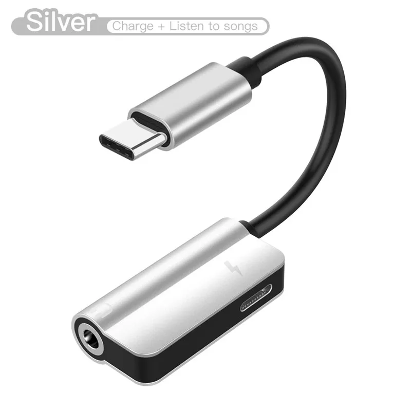 Usb type-C аудио адаптер для зарядки 2 в 1 type C папа-мама 3,5 мм разъем для наушников+ зарядный конвертер для huawei P20 pro P30 - Цвет: Silver