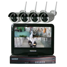 4CH наблюдения Системы 1" ЖК-дисплей Экран Беспроводной NVR Kit 1 ТБ HDD P2P 720 P HD Напольный ИК WI-FI IP Камера