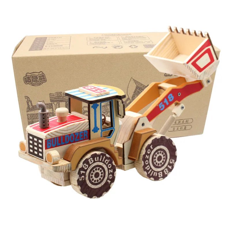

2019 hot new craft car model color bulldozer children's wooden toys