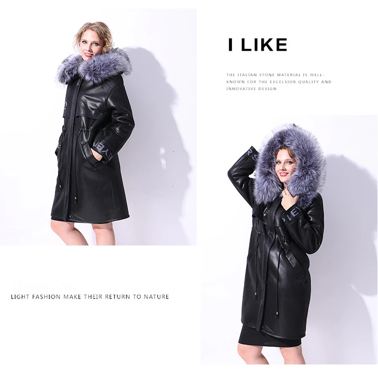 Women Winter Leather Jackets Long Plus Size 5XL Leather Coat Women Adjustable Waist Big Fur Collar Parka Padded Coats CH690 (5)