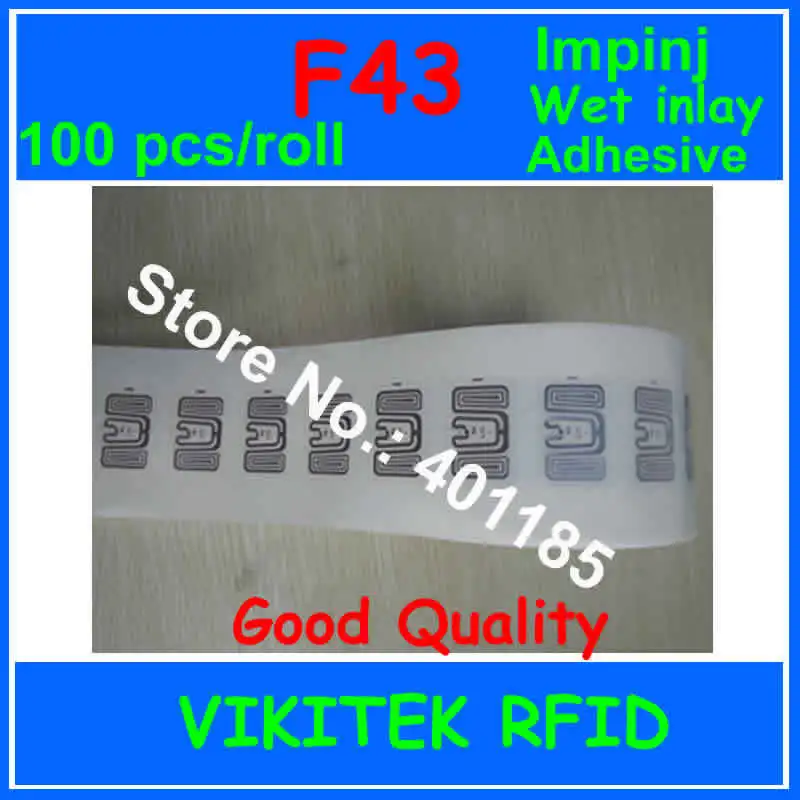 

Adhesive wet inlay Impinj F43 sticker UHF RFID 100pcs 860-960MHZ Monza4 915M EPC C1G2 ISO18000-6C can be used to RFID tag label