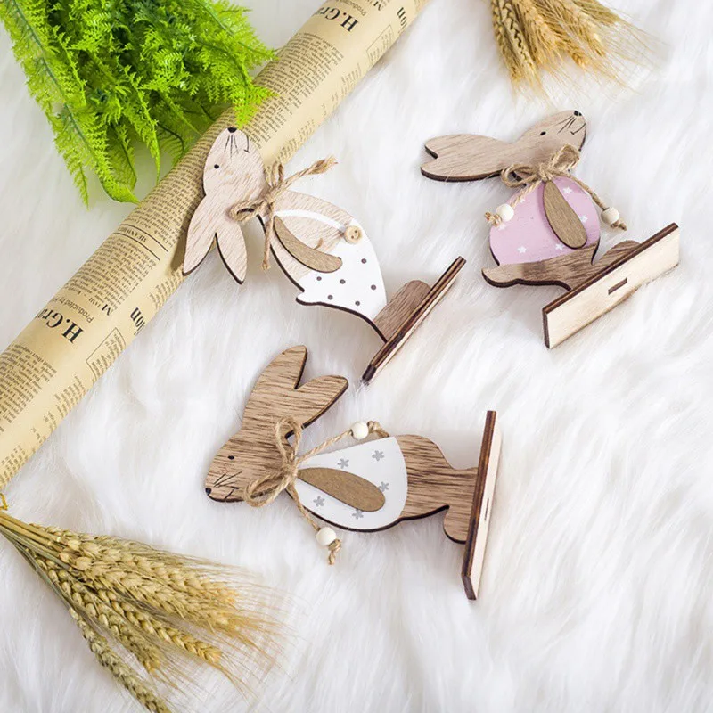

Easter Decoration White Pink Rabbit Wooden Craft Home Decoration Jump Bunny Wooden Ornament Decoration for Holiday Children Room