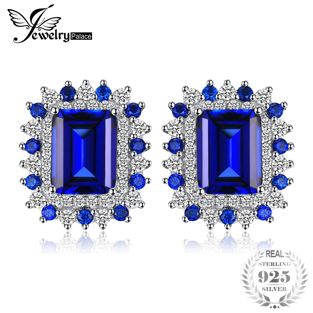 JewelryPalace 4.6ct Square Shape Created Sapphire Studs Earrings 925 Sterling Silver New Fine Jewelry for Women gift for women JewelryPalace 4.6ct Square Shape Created Sapphire Studs Earrings 925 Sterling Silver New Fine Jewelry for Women gift for women