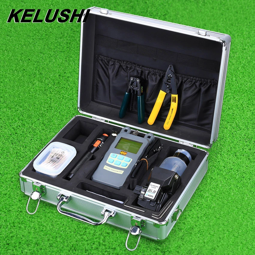 

KELUSHI 23pcs/set Fiber Optic FTTH Tool Kit with HS-30 Cleaver and 10mW Visual Fault Locator with power meter stripping tool