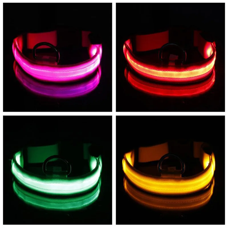 Adjustable Nylon LED Pet Dog Collar Night Safety Flashing Glow puppy collar Dog harness Dogs Luminous Fluorescent Collars2