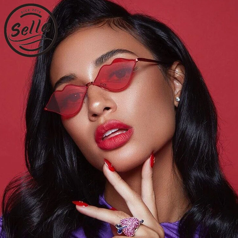 

Sella New European Style Fashion Lip Shape Small Alloy Frame Tint Lens Sunglasses Women Sexy Trending Pink Red Glasses Eyewear
