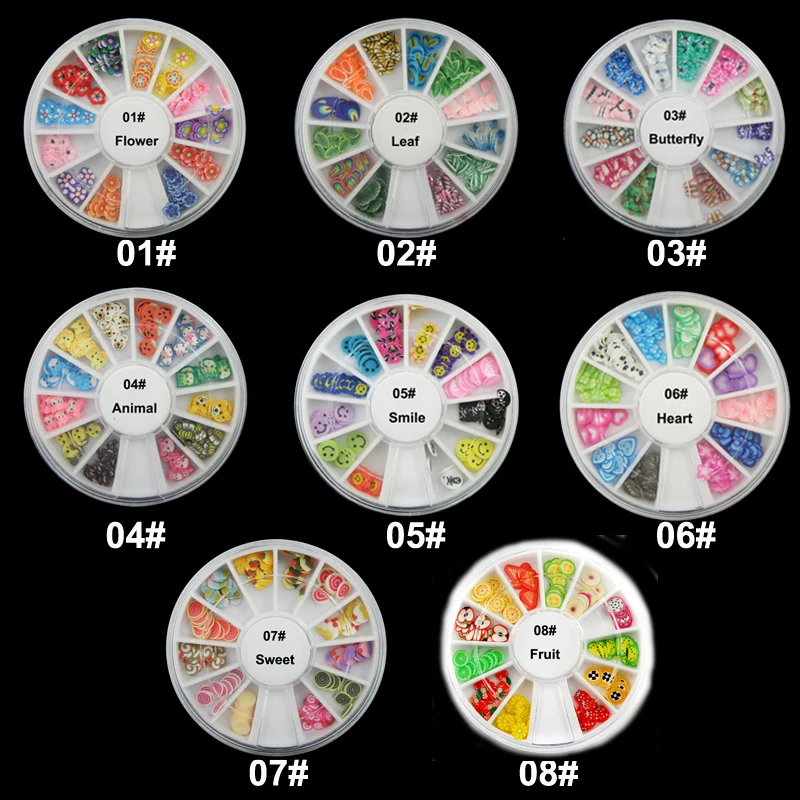 

New Design Leaf Fruit Polymer Clay 3D Nail Art Decorations Slices Tiny Fimo Wheel Acrylic Rhinestone Nails Charms Jewerly