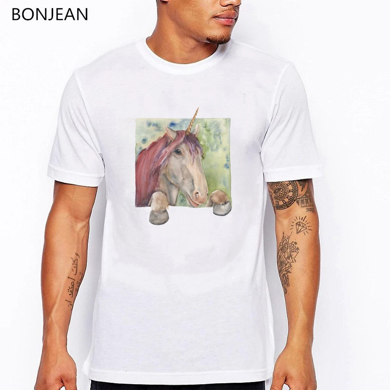 

new arrival 2019 unicorn animal printed tshirt men white funny t shirts homme summer tops t-shirt camisetas hombre streetwear