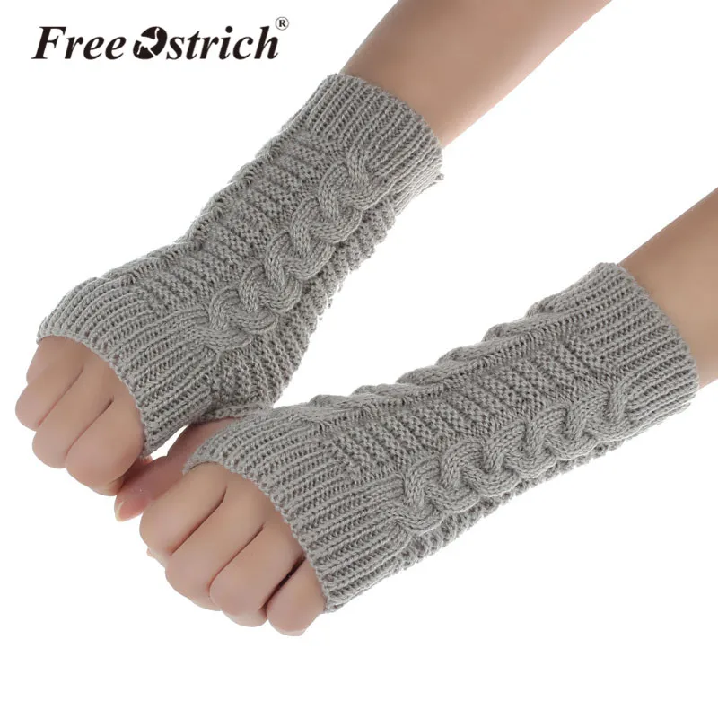

Free Ostrich Gloves Solid Woman Twist The Short Knitted Gloves Winter Keep Warm High Elastic Fingerless Arm Warmers Dropshipping