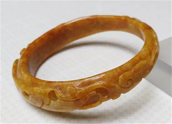 

FREE SHIPPING>>>@@ NEW CHINESE HAND-CARVED 100% NATURAL YELLOW JADEITE JADE BANGLE BRACELET 64.5MM NEW