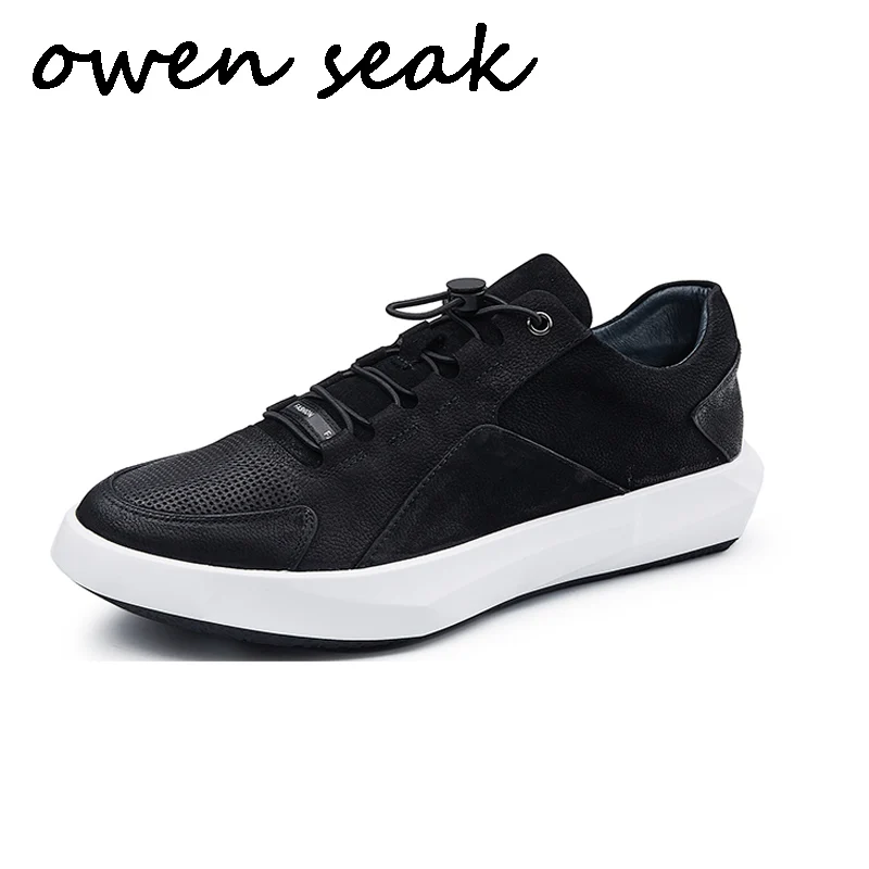 

Owen Seak Men Casual Shoes Luxury Trainers Genuine Leather Boots Autumn Men Lace-up Flats Black Sneaker