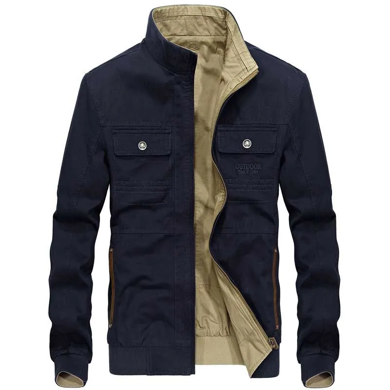 Spring Autumn Double Side Bomber Jacket Cotton Men Casual Coat Stand