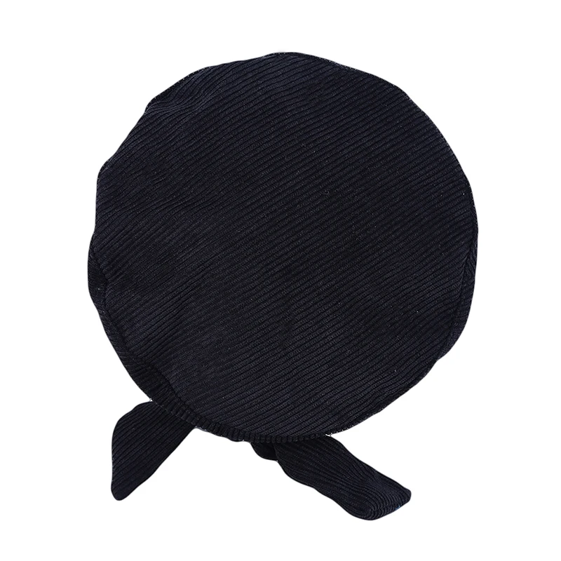 Уличная однотонная Вельветовая винтажная Женская кепка с плоским верхом, женская модная Корейская осенняя и зимняя восьмиугольная женская шапка с бантом - Цвет: black