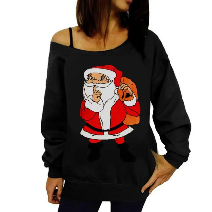 

Women Christmas Print Long Sleeve Sweatshirt Pullover Tops Blouse Shirt women sexy autumn winter Blouse 2018 C30816