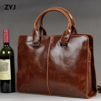 

ZYJ Male Vintage Business Leather Laptop Briefcase Men Bags Travel Causal Sling Messenger Shoulder Portfolio Bag Handbag