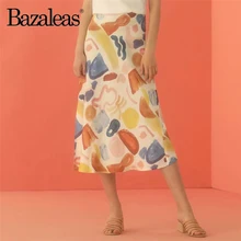 Bazaleas шикарная винтажная миди юбка цвет граффити печати женские юбки с высокой талией модные юбки Прямая
