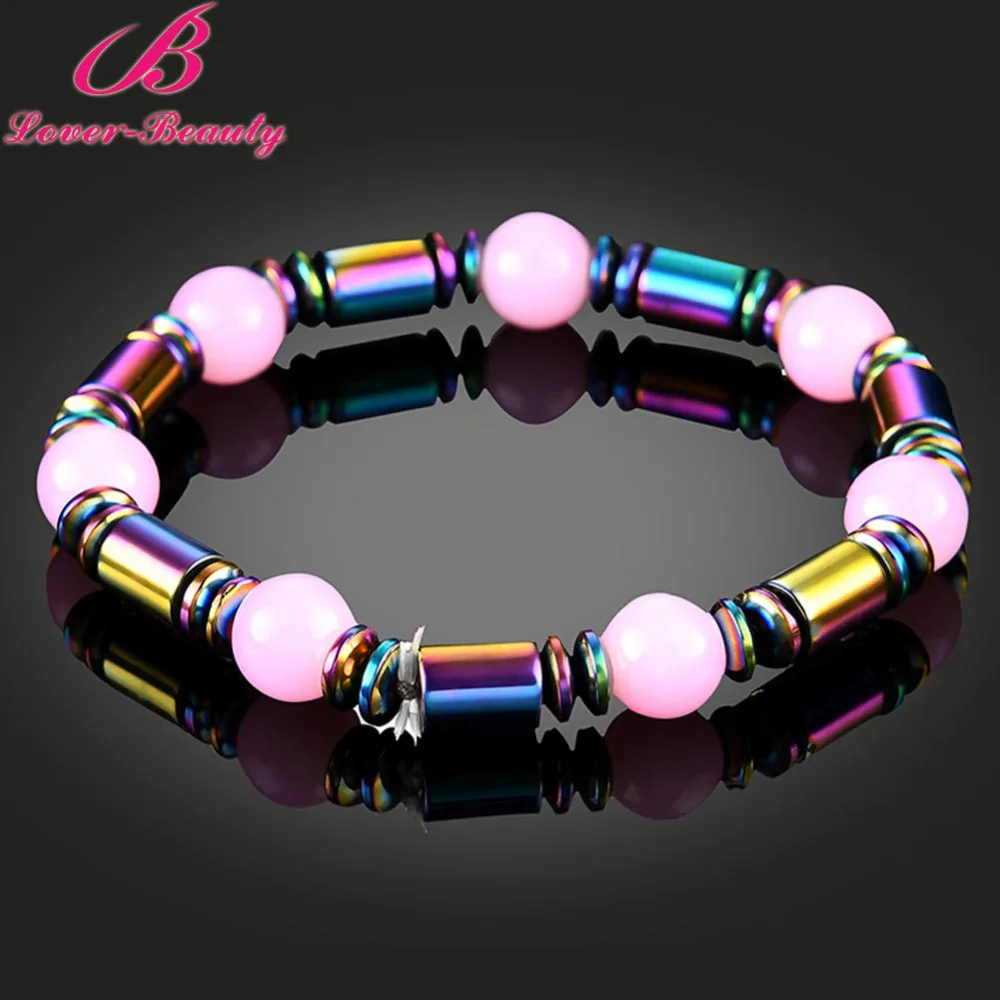 

Lover Beauty Pink Beads magnetic bracelet Colorful Magnet Health care Weight Loss therapy Bracelet For Girls women -E