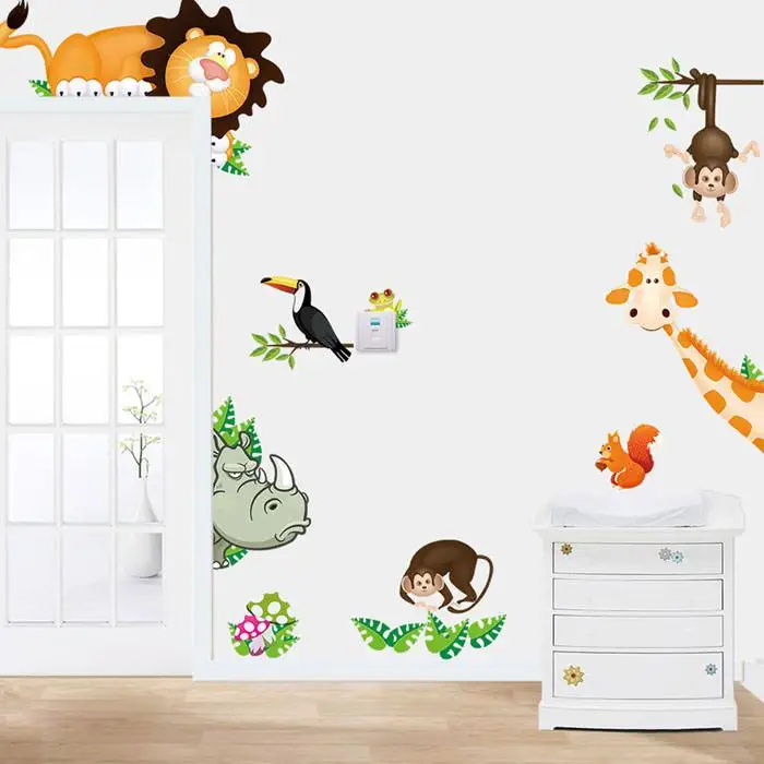 Jungle Animals Wall Stickers for Kids Rooms Safari Nursery Rooms Baby Home Decor