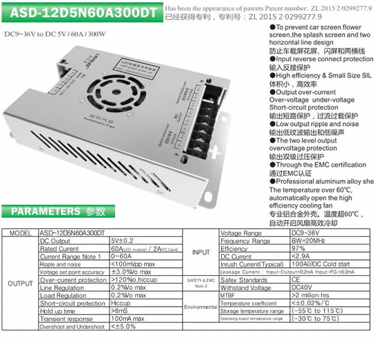 LAVALEE Вход DC9-36V Выход 5V 20A 30A 40A 60A Питание для светодиодный дисплей для такси