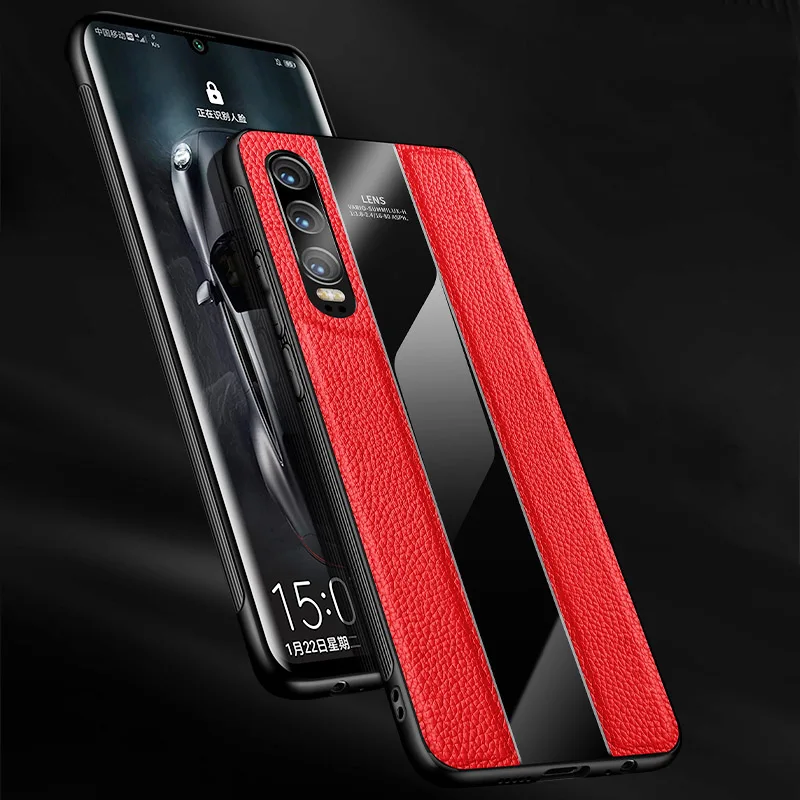 

Original Leather Case For Huawei P30 Pro Case Genuine Leather +Plexiglass Cover Case on P30Pro Soft TPU Edge Shockproof Coque