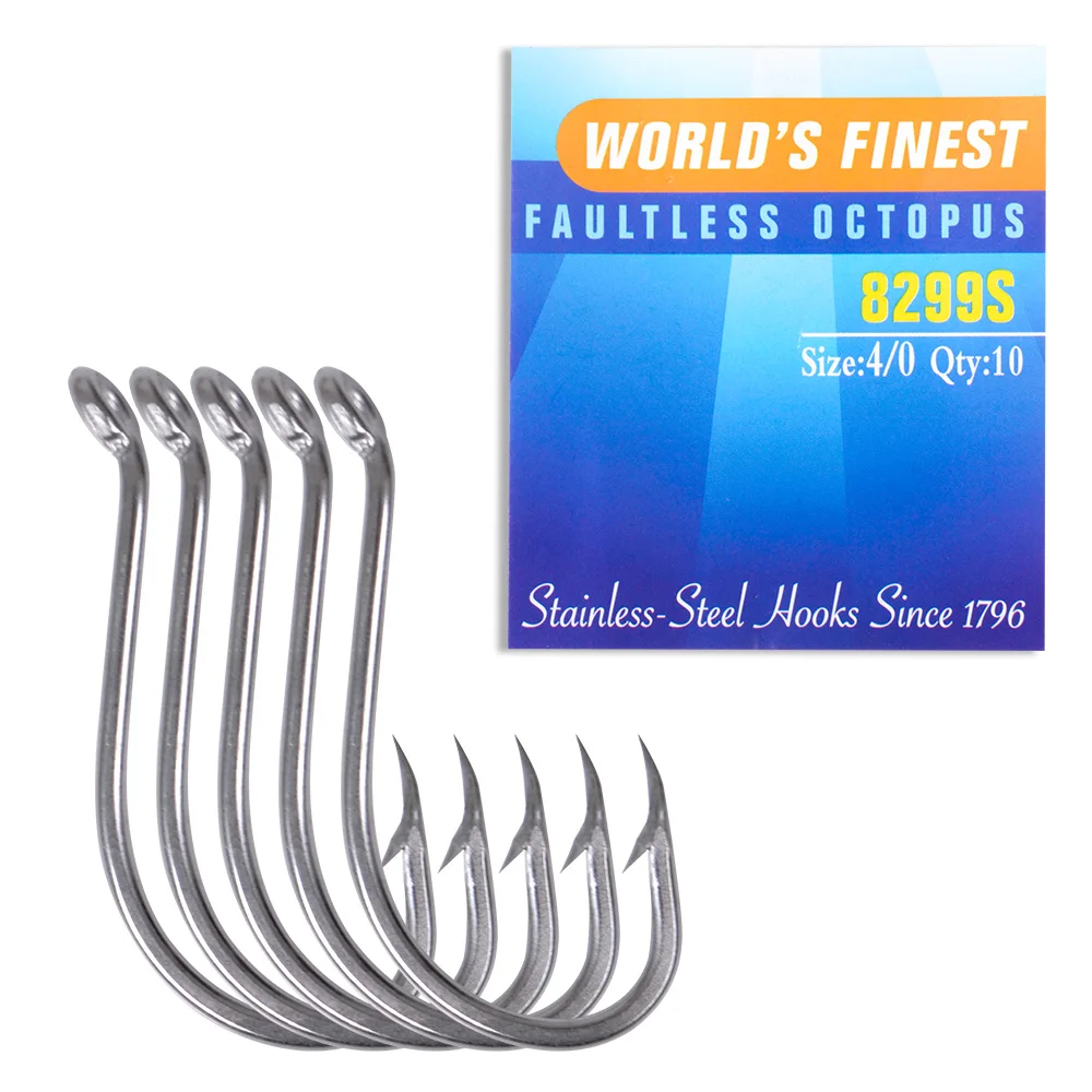 WORLD's FINEST Brand Fishing Hook 8299S Faultless Octopus Series Stainless Steel Fishhook Saltwater Bass 1#-7/0# Sea Hook