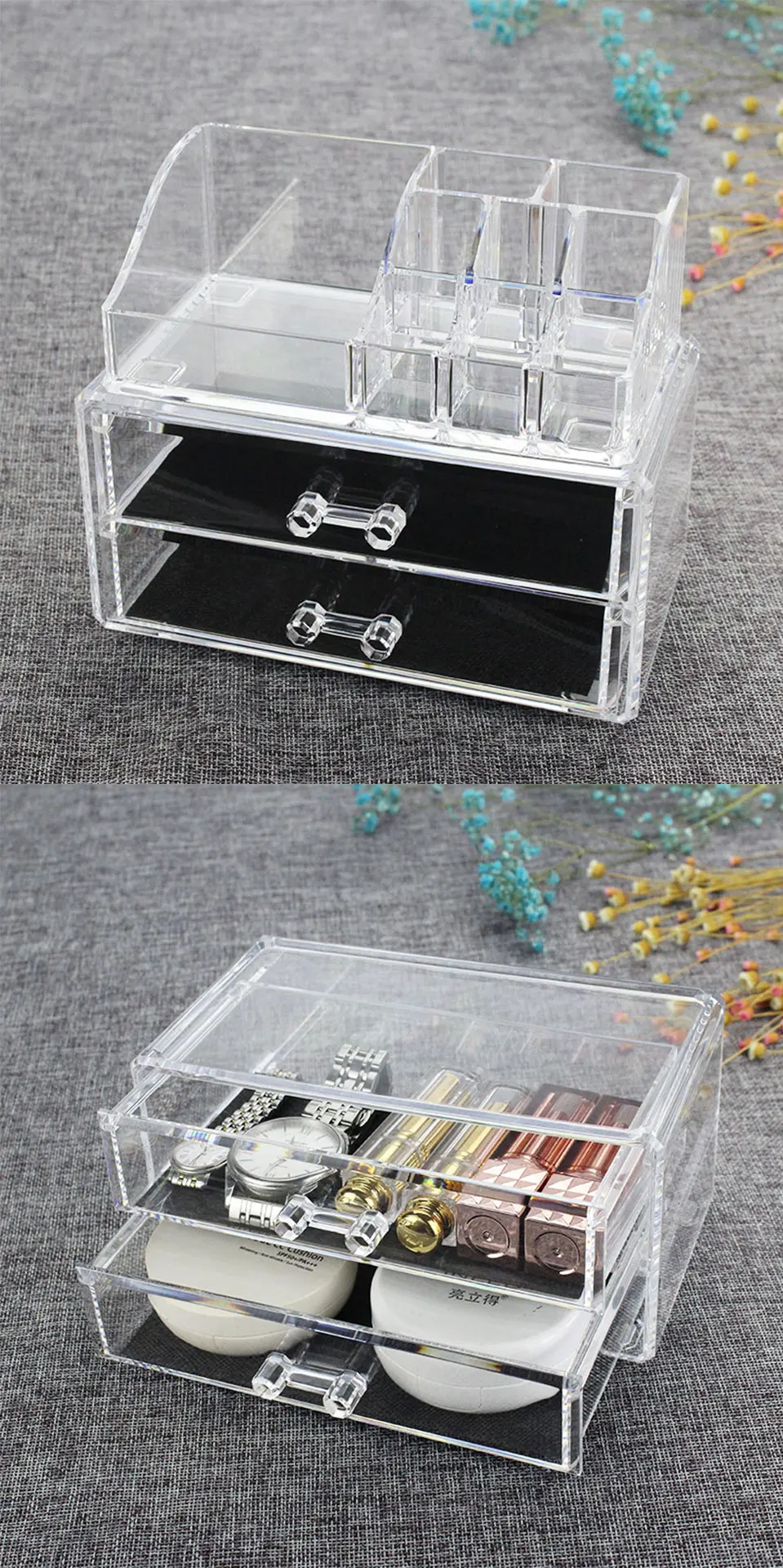 Clear Acrylic Makeup Organizer With Drawers Make Up Organizer Plastic Storage Box Jewelry Lipstick Brushes Cosmetic Case_08