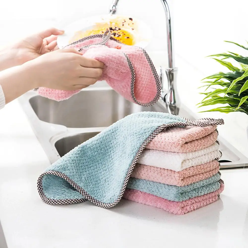 Coral Fleece Hand Towel Hanging Loop Bathroom Kitchen Cleaning Tool Dish Cloth |