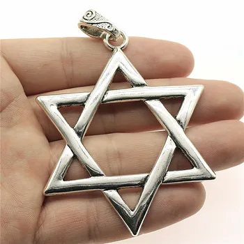 

WYSIWYG 1pcs 75x59mm Star Of David Charm Antique Silver Color Large Star Of David Pendants For Necklace Making