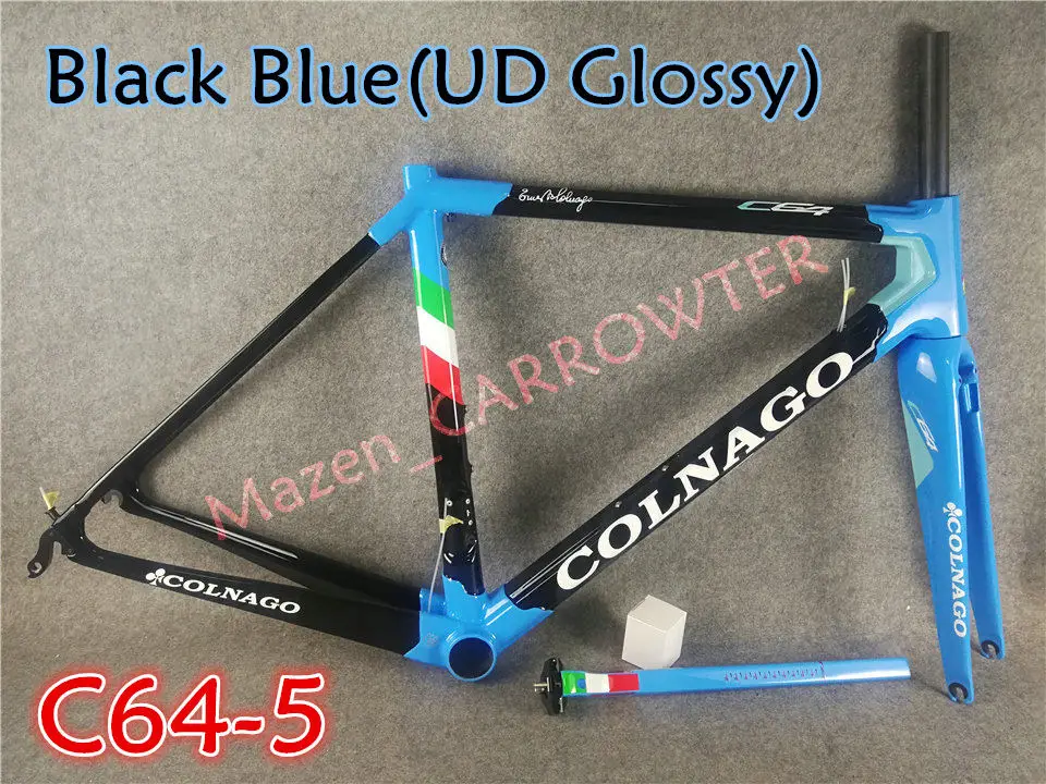 Cheap T1100 UD all Glossy Black Blue Colnago C64 carbon road frame+Handlebar+Saddle+Bottle cages+50mm carbon wheels Novatec A271 hubs 1