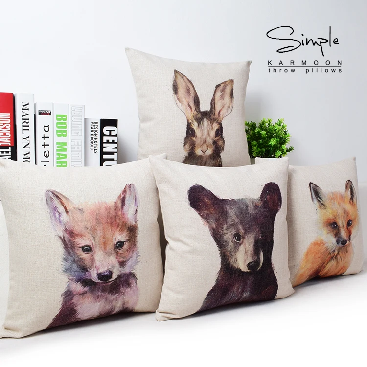 Oil Painting Style Pillow Throw Pillow Chair Seat Car Hotel Pillow Animal Cartoon Cotton Linen Bear